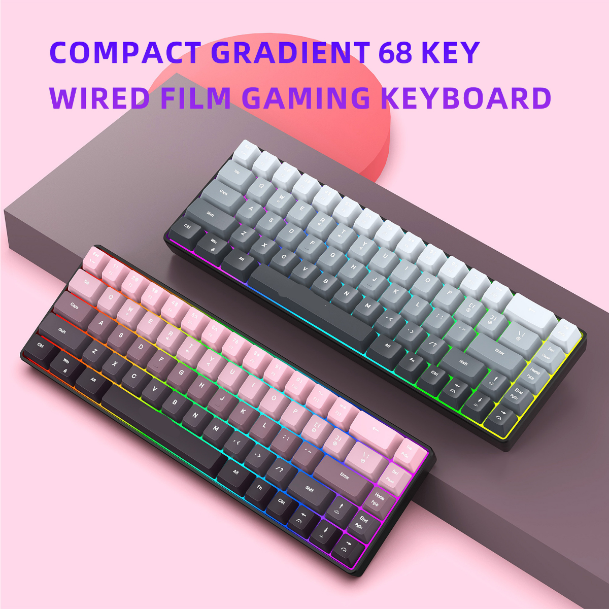 Gaming Keyboard Ergonomics - New Compact 68-Key Gradient-Colored Wired Mechanical