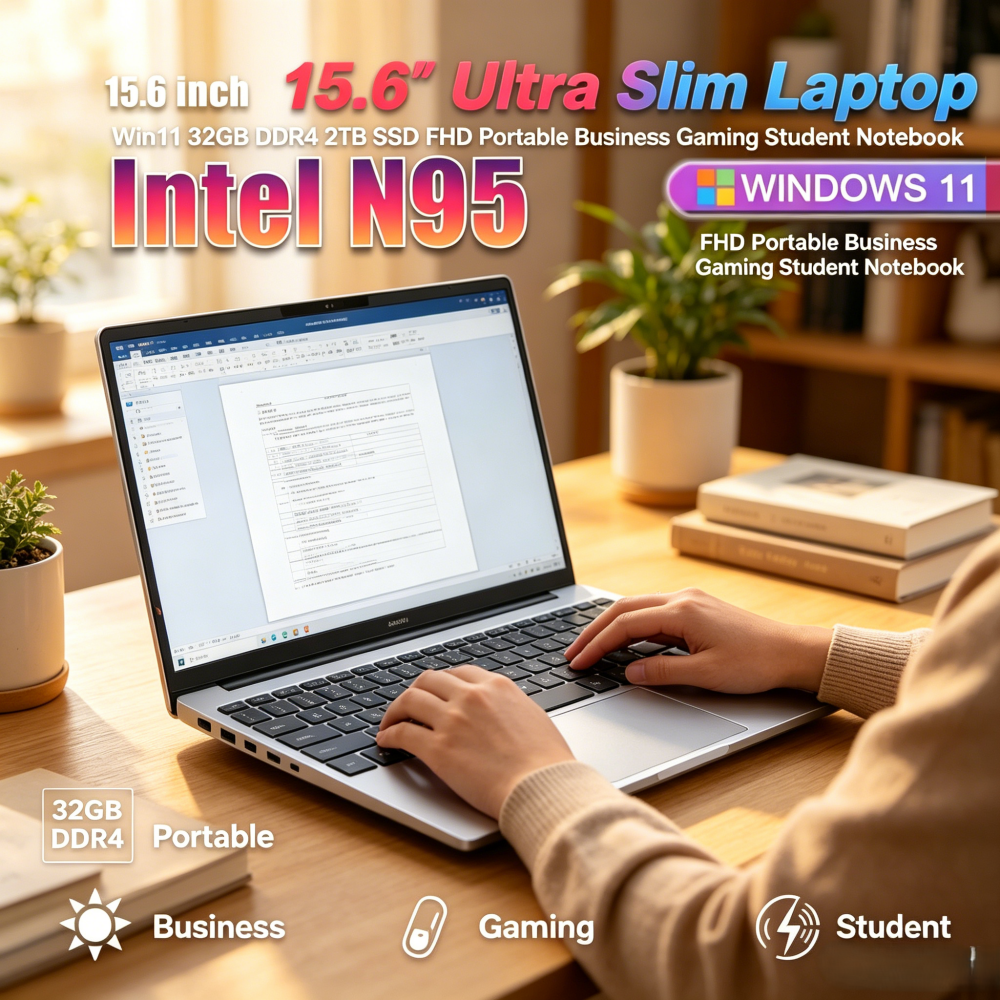 Gaming Keyboard Backlit - 15.6 Inch Ultra Slim Laptop Intel