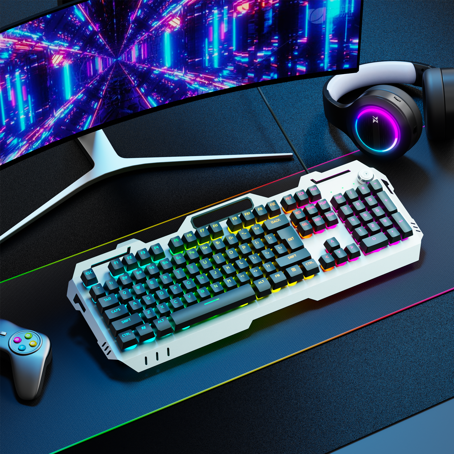 Gaming Keyboard Backlit - EWEADN Silent Gaming Keyboard, 104 Keys