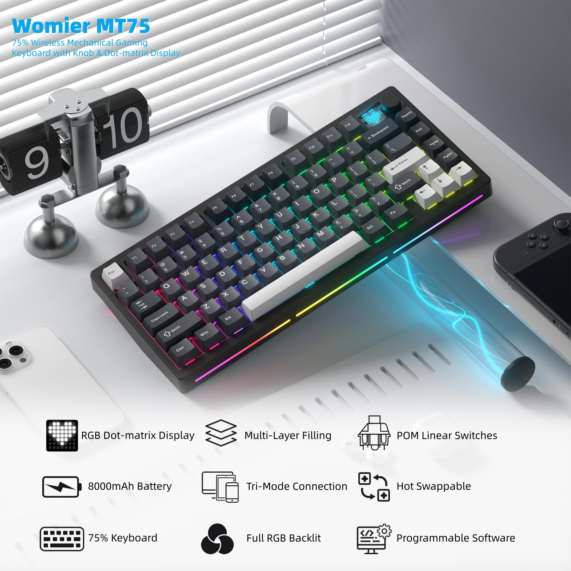 Womier MT75 Wireless Mechanica - Gaming Keyboard Thocky incelemesi ve fiyatı